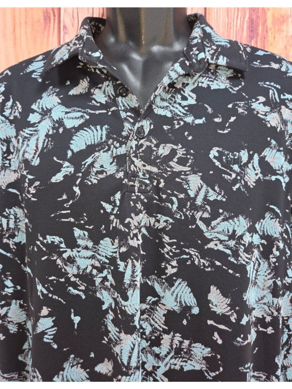Travis Mathew Black & Blue Abstract Print Mens Polo Large Pima Cotton Blend - Picture 3 of 7
